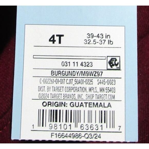 Cat & Jack Unisex Toddler Burgundy Tee Size 4T Long Sleeves Eco-Fashion - Picture 5 of 5